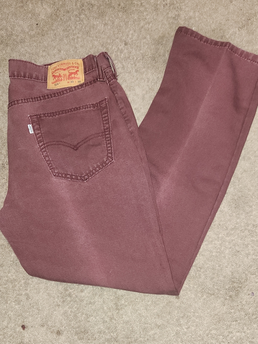 Levi's Men's Maroon 514 Denim Jeans 33×30 White Tab